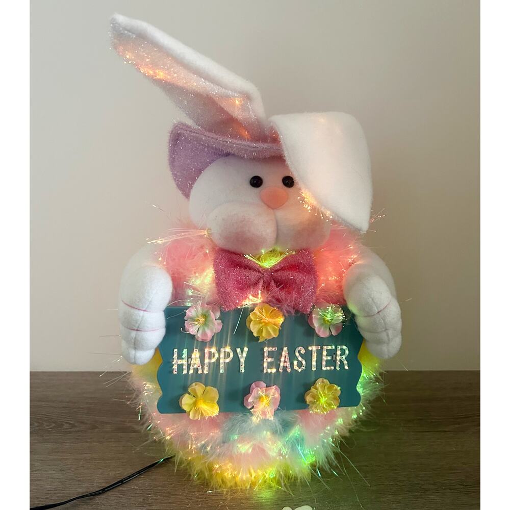 Vintage Multicolor Fiber Optic Easter Bunny Rabbit w/ Sign Tested WORKS EUC - Picture 3 of 8